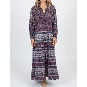 Bell by Alicia Bell Long Sleeve Floral Printed Silk Maxi Dress Medium